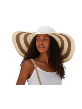 Jaclyn Smith Wide Brim Cream Taupe Striped Floppy Hat OSFM